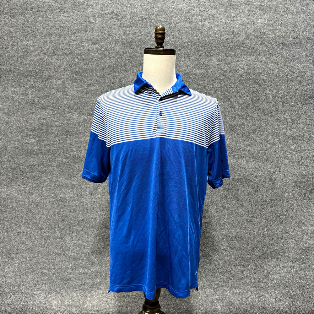 HEAD Golf Polo Shirt Men’s Large Blue White Striped Short Sleeve Performance
